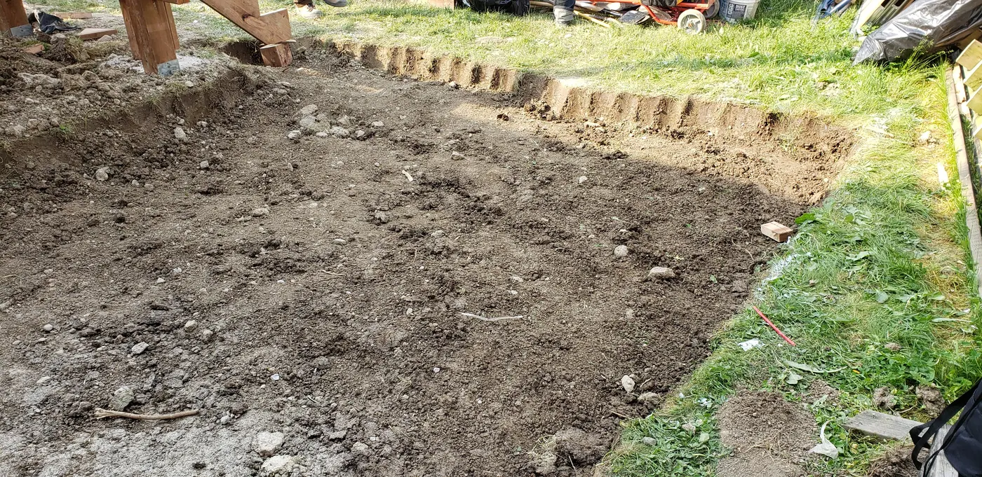 Excavated and levelled ground before building a deck in Vaughan
