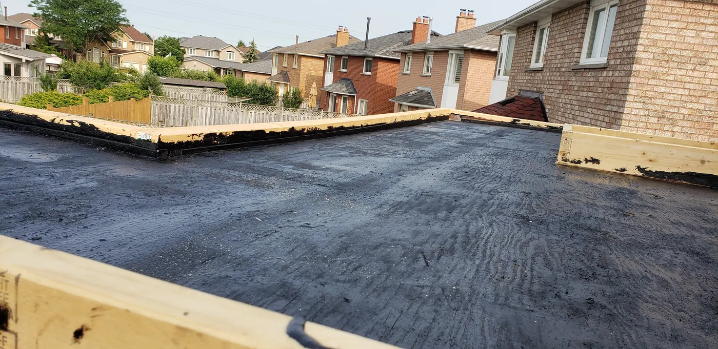 Roof membrane installed on a covered deck roof in Vaughan